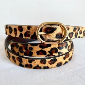 J. Crew Leopard Print Calf Hair Skinny Belt